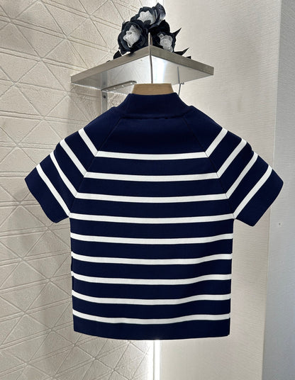 Mi*mi*♥2025 new product Striped knitted short sleeves