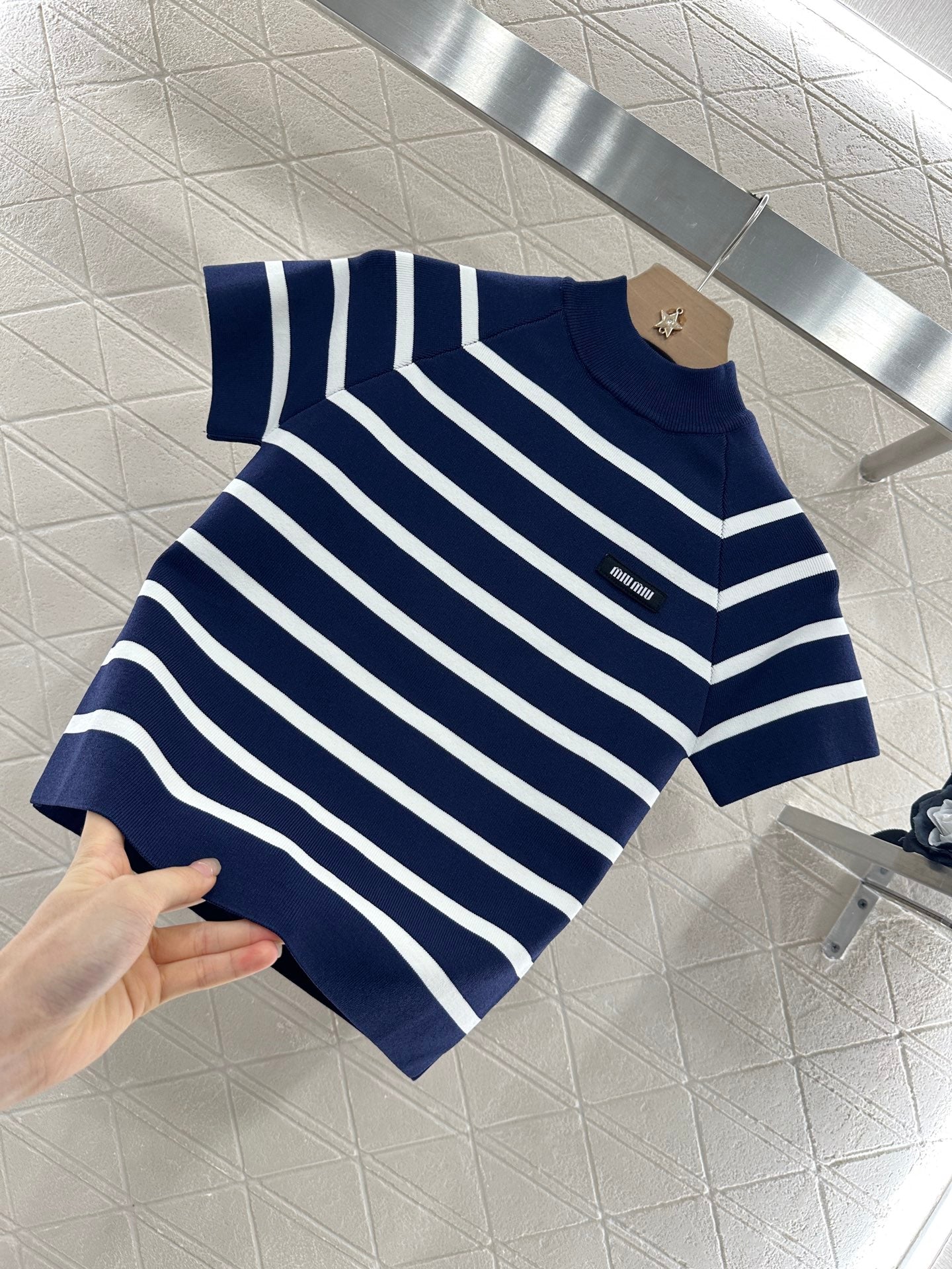 Mi*mi*♥2025 new product Striped knitted short sleeves