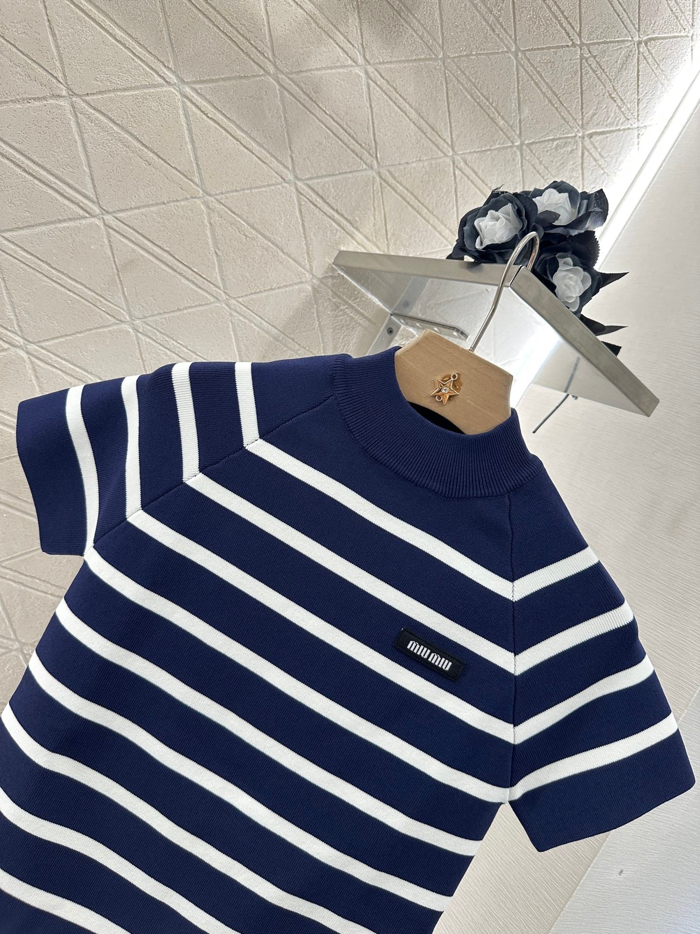 Mi*mi*♥2025 new product Striped knitted short sleeves