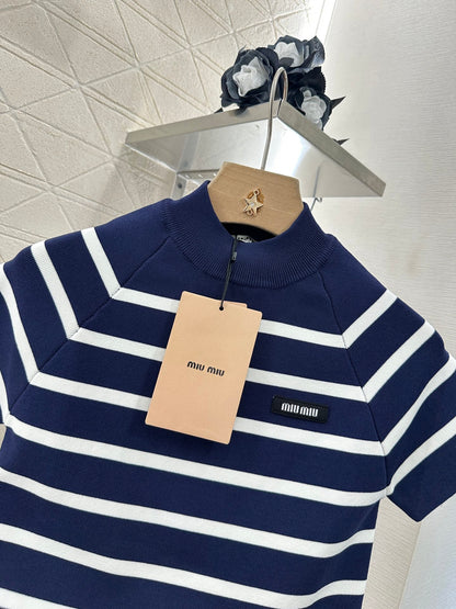 Mi*mi*♥2025 new product Striped knitted short sleeves