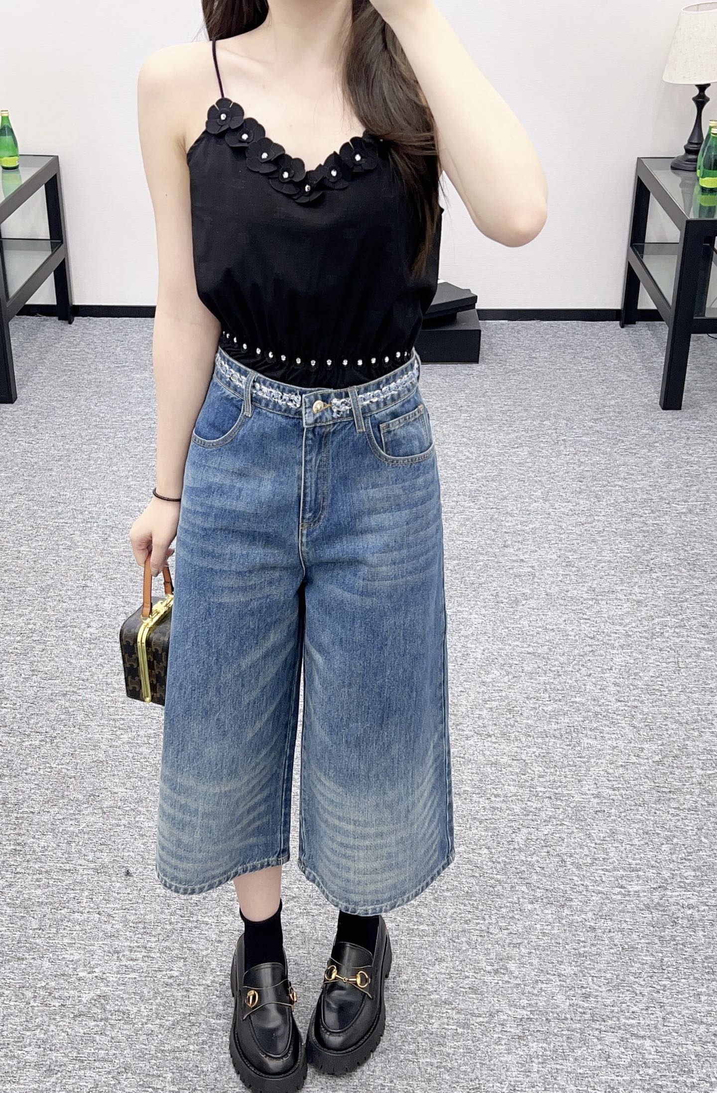 C*♥2025 new product Denim cropped pants
