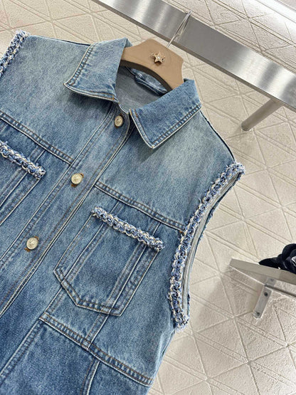 C*♥2025 new product Denim vest shorts set