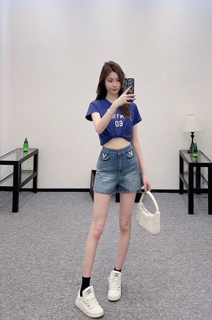 V*♥2025 new products Denim pocket shorts