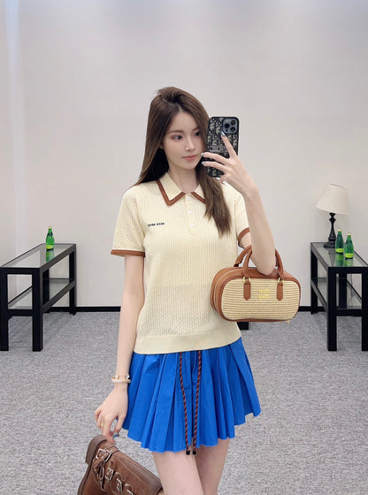 Mi*mi*♥2025 new product Knitted lapel short sleeves