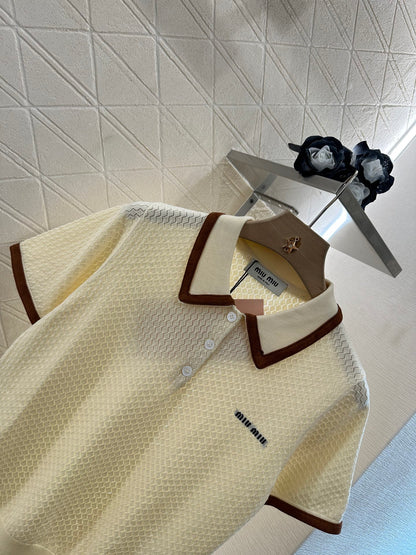 Mi*mi*♥2025 new product Knitted lapel short sleeves