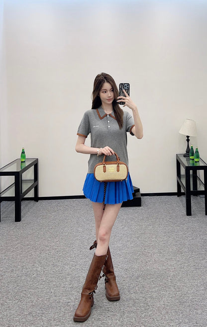 Mi*mi*♥2025 new product Knitted lapel short sleeves