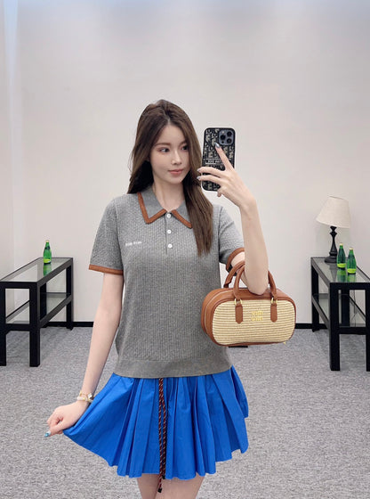 Mi*mi*♥2025 new product Knitted lapel short sleeves