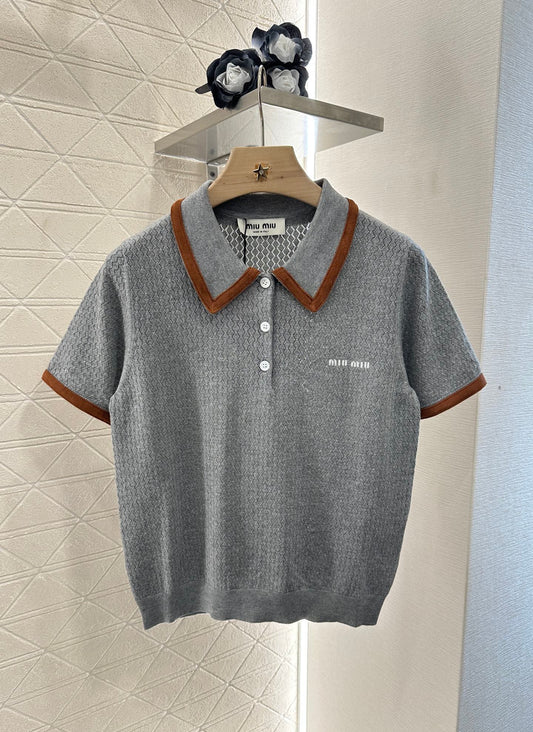 Mi*mi*♥2025 new product Knitted lapel short sleeves