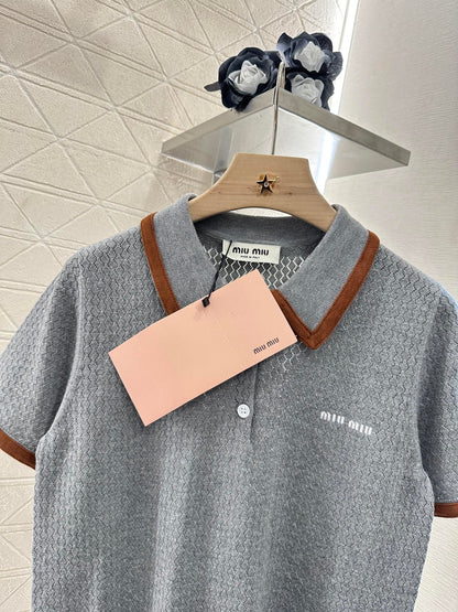 Mi*mi*♥2025 new product Knitted lapel short sleeves