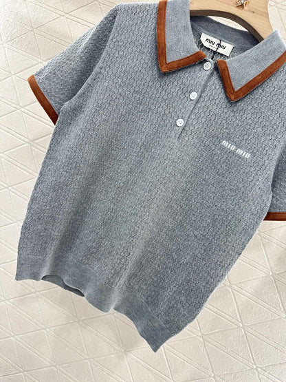 Mi*mi*♥2025 new product Knitted lapel short sleeves