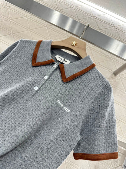 Mi*mi*♥2025 new product Knitted lapel short sleeves