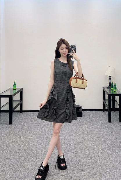 Mi*mi*♥2025 new product Plaid lace vest skirt