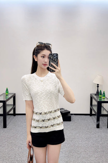 C*♥2025 new product Embroidered knitted short sleeves