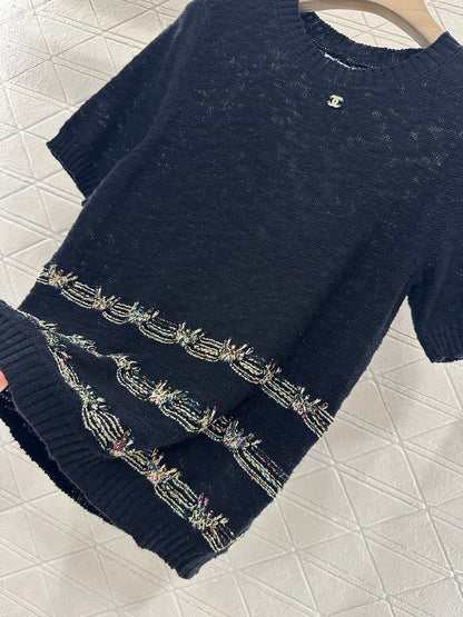 C*♥2025 new product Embroidered knitted short sleeves
