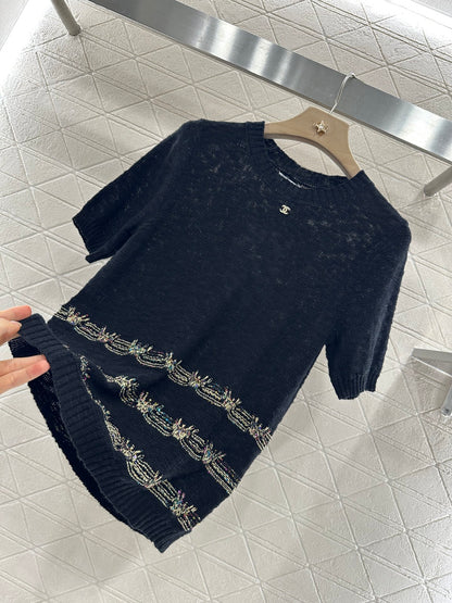 C*♥2025 new product Embroidered knitted short sleeves