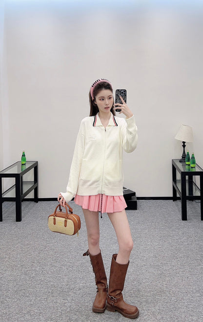 Mi*mi*♥2025 new product Zipper knitted cardigan