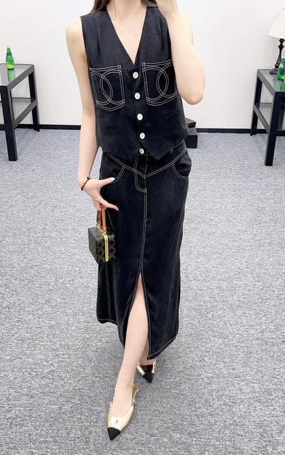 ♥C*♥2025 new product Vest slit long skirt suit