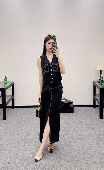 ♥C*♥2025 new product Vest slit long skirt suit