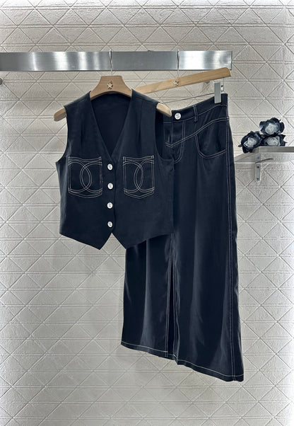 ♥C*♥2025 new product Vest slit long skirt suit