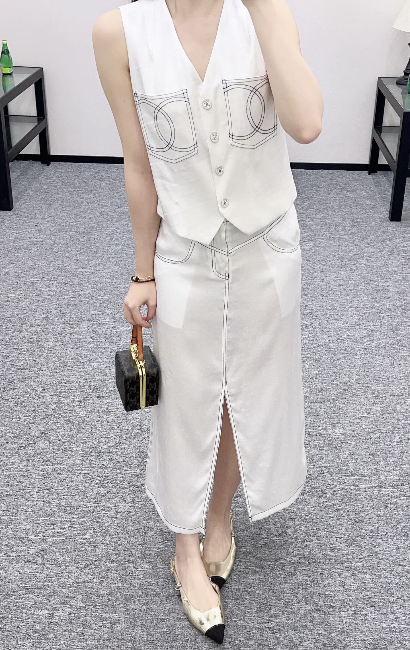 C*♥2025 new product Vest slit long skirt suit