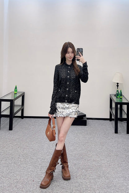 C*♥2025 new product Lace hollow knitted cardigan