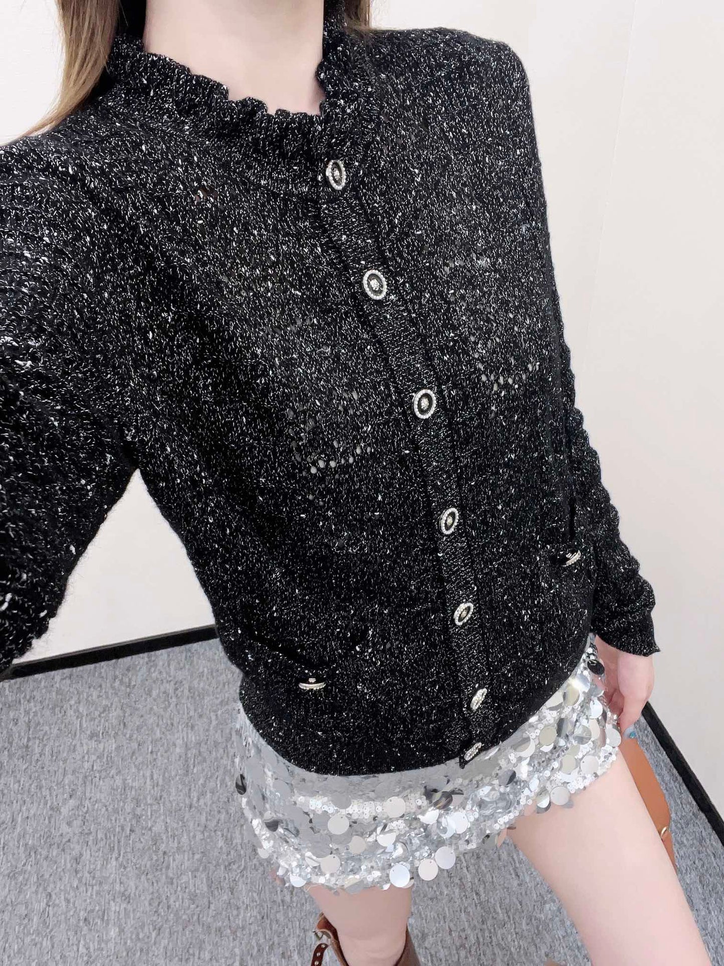 C*♥2025 new product Lace hollow knitted cardigan