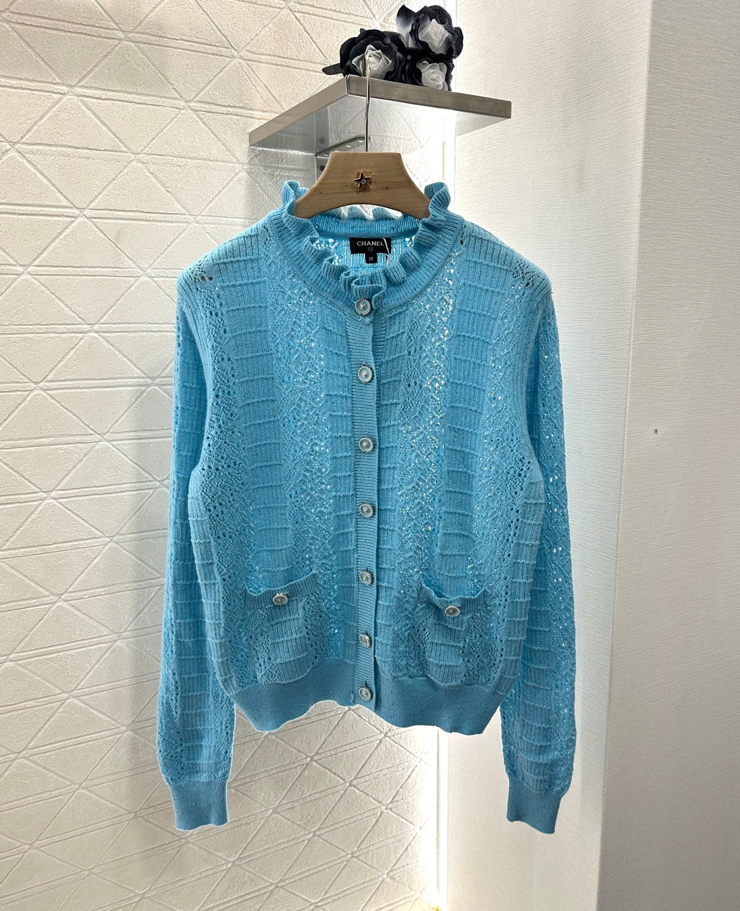C*♥2025 new product Lace hollow knitted cardigan