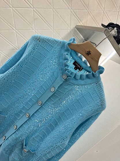 C*♥2025 new product Lace hollow knitted cardigan