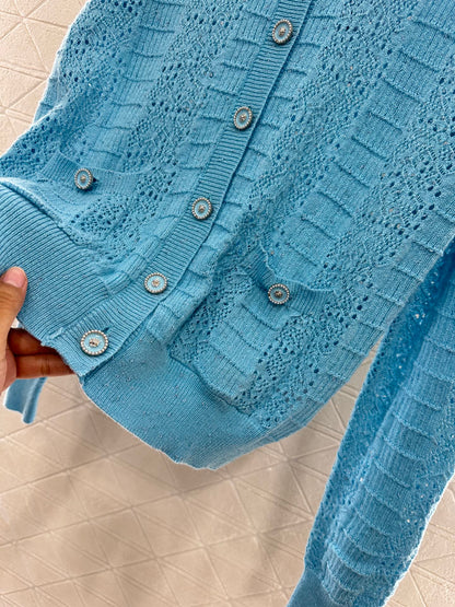 C*♥2025 new product Lace hollow knitted cardigan
