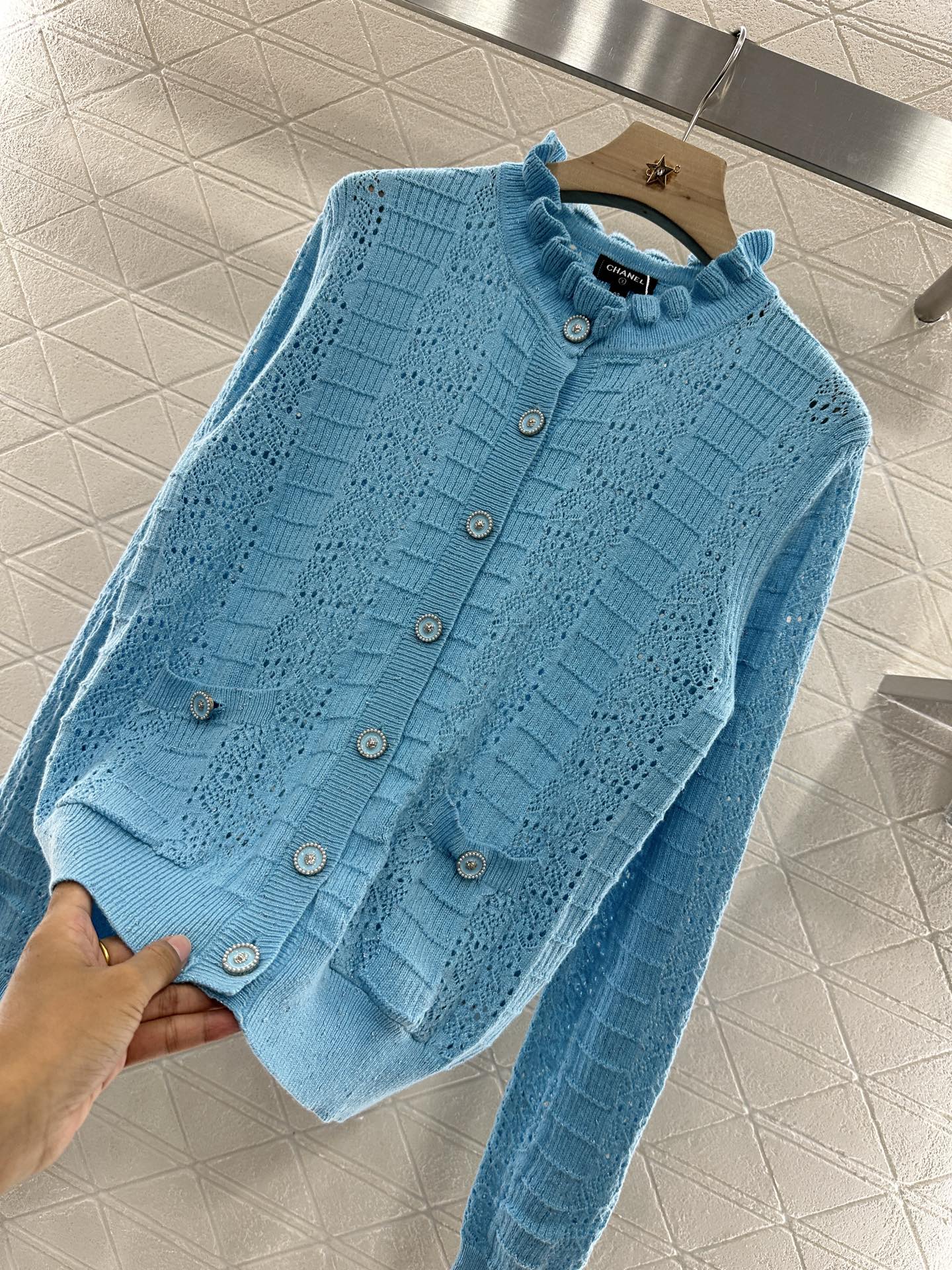 C*♥2025 new product Lace hollow knitted cardigan