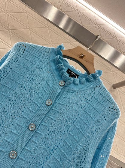 C*♥2025 new product Lace hollow knitted cardigan