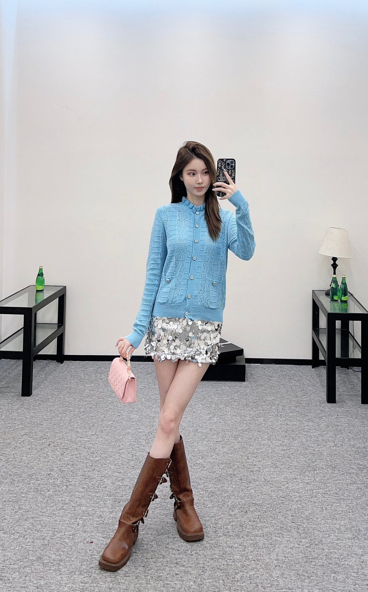 C*♥2025 new product Lace hollow knitted cardigan