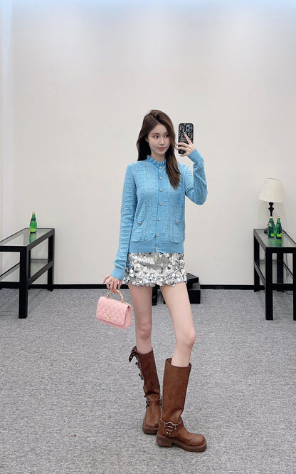 C*♥2025 new product Lace hollow knitted cardigan