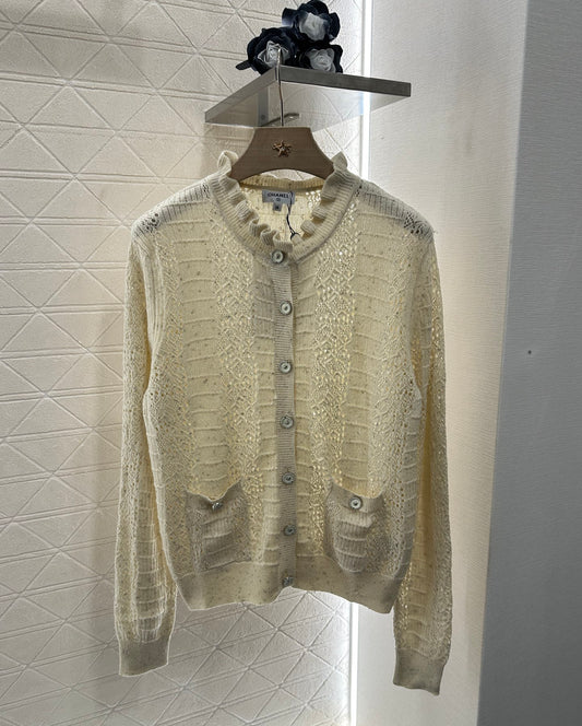 C*♥2025 new product Lace hollow knitted cardigan