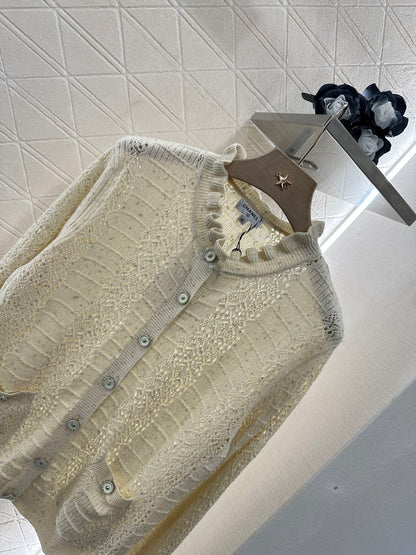 C*♥2025 new product Lace hollow knitted cardigan