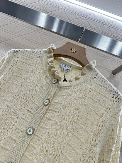 C*♥2025 new product Lace hollow knitted cardigan