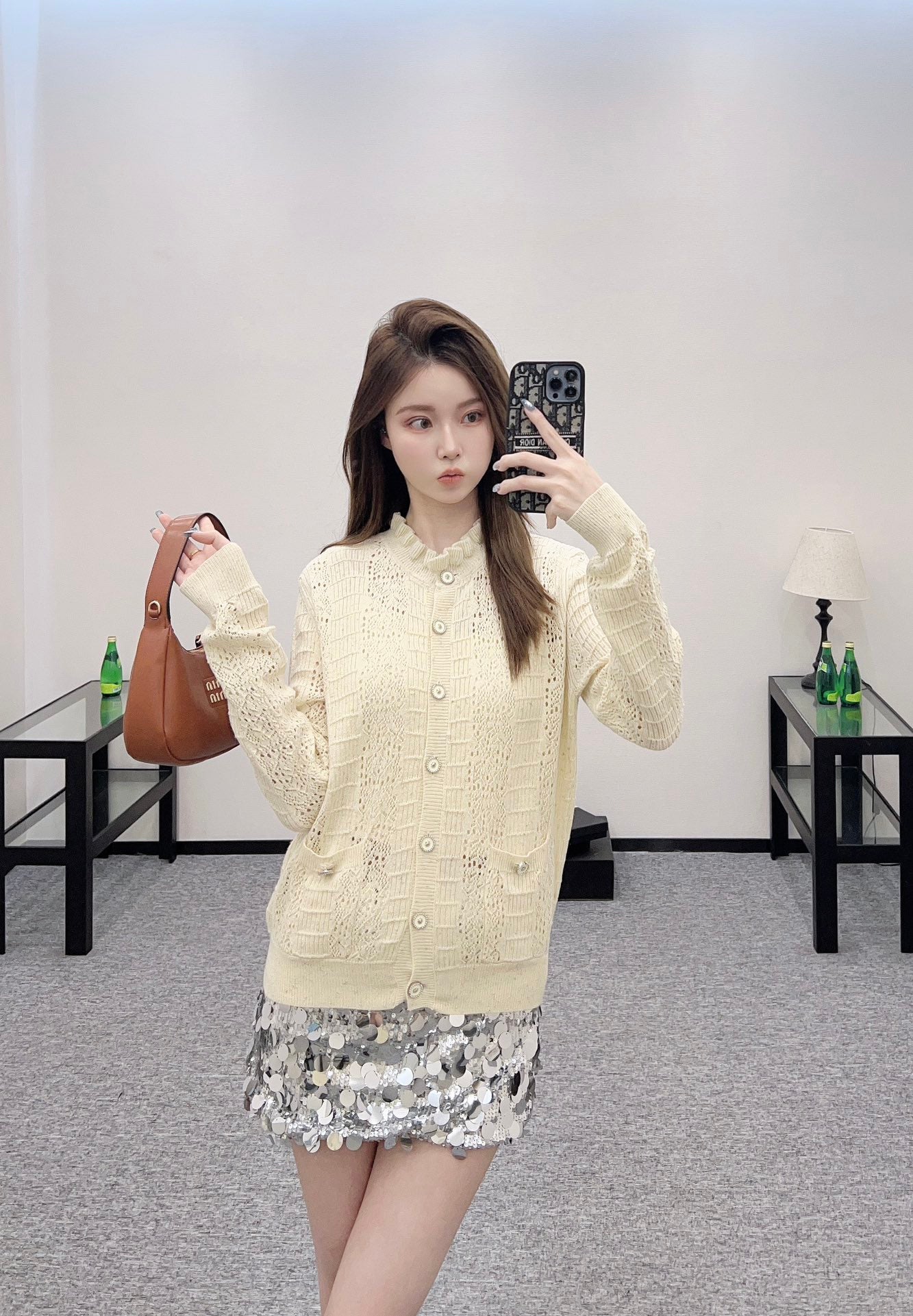 C*♥2025 new product Lace hollow knitted cardigan