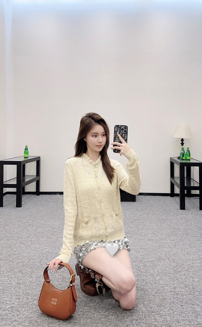 C*♥2025 new product Lace hollow knitted cardigan