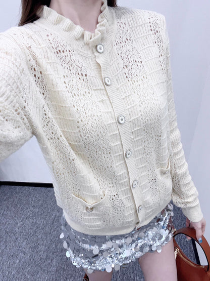 C*♥2025 new product Lace hollow knitted cardigan