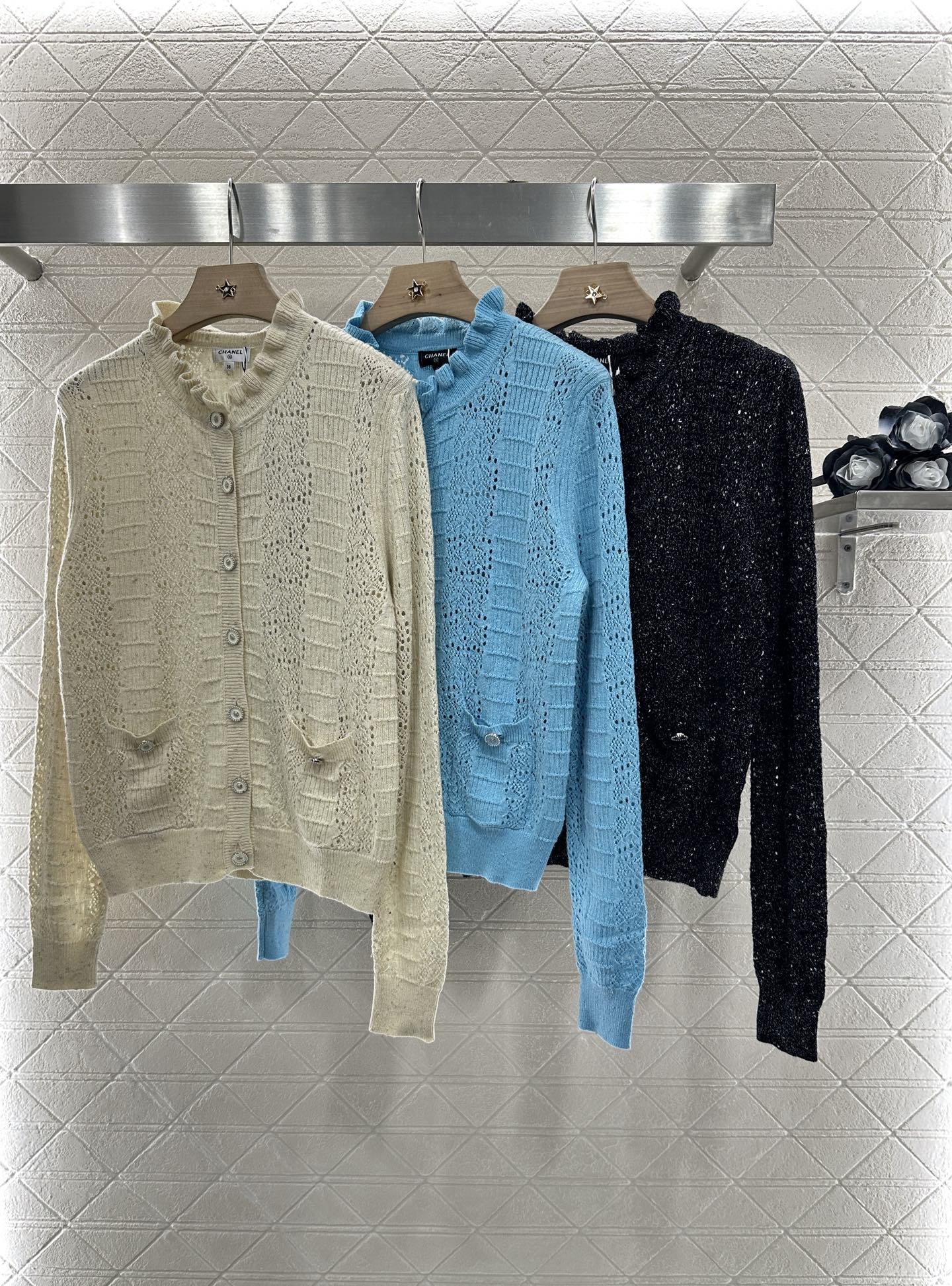 C*♥2025 new product Lace hollow knitted cardigan