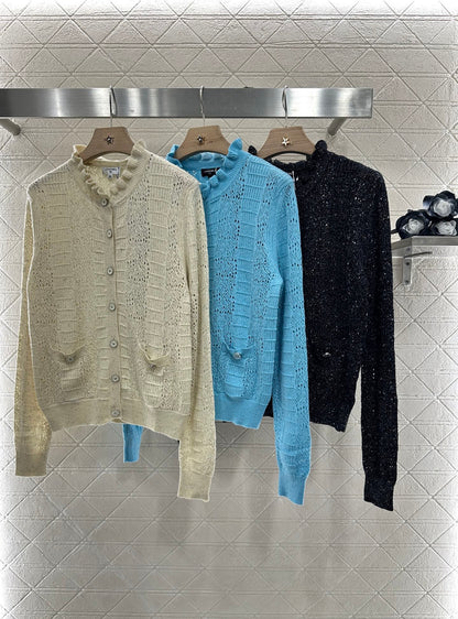C*♥2025 new product Lace hollow knitted cardigan