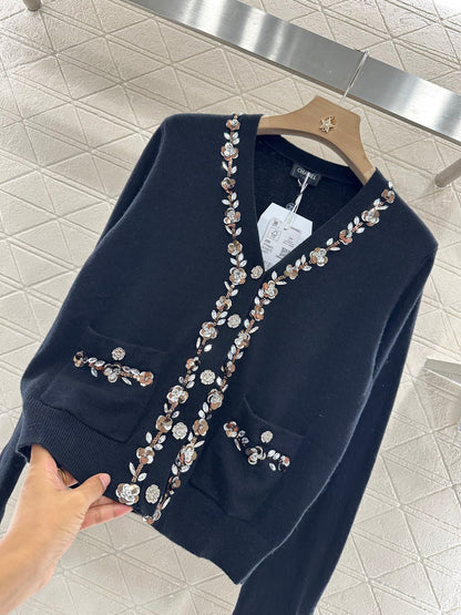 C*♥2024 new product Beaded flower knitted cardigan