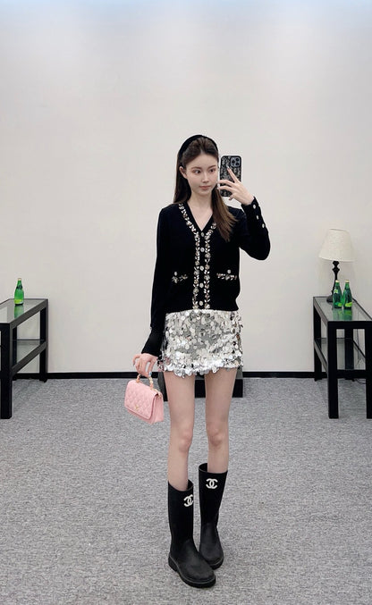 C*♥2024 new product Beaded flower knitted cardigan