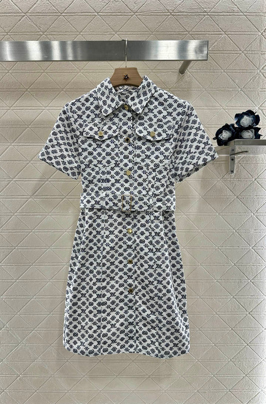 L*♥2025 new product Printed belt denim dress