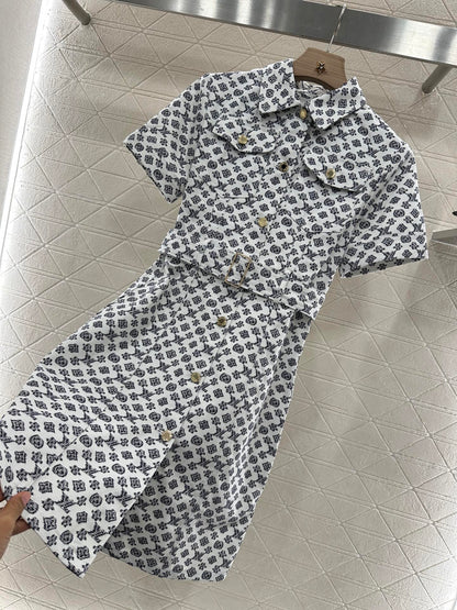 L*♥2025 new product Printed belt denim dress