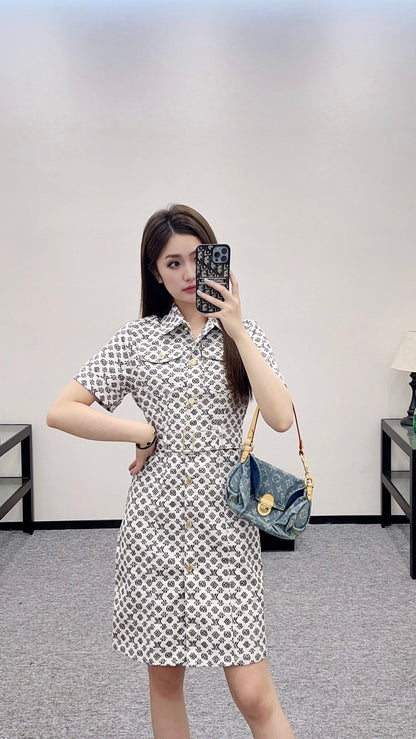L*♥2025 new product Printed belt denim dress