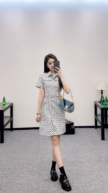 L*♥2025 new product Printed belt denim dress