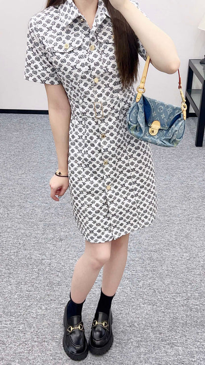 L*♥2025 new product Printed belt denim dress