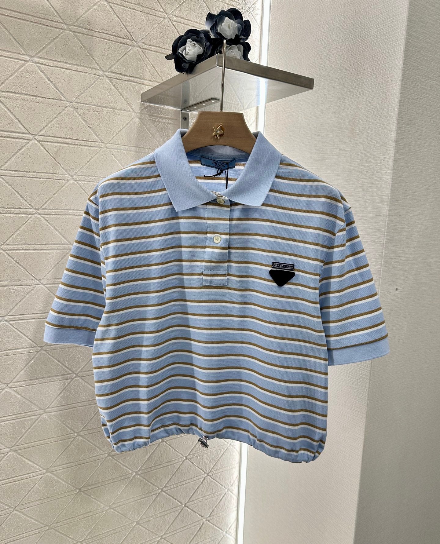 P*♥2025 new product Lapel striped short-sleeved top