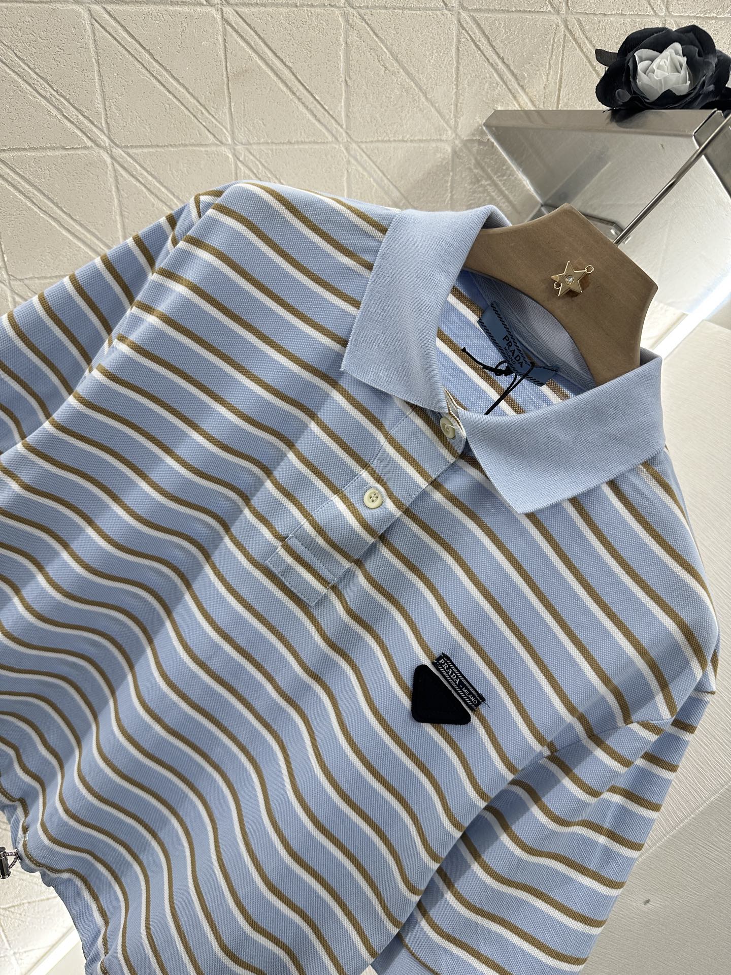 P*♥2025 new product Lapel striped short-sleeved top